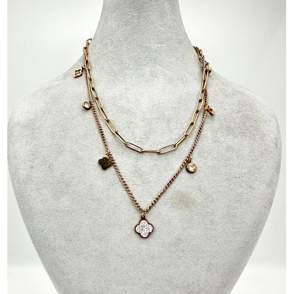 Rose İkili Yonca Detaylı Kolye